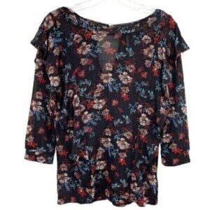Free People Dock Street Ruffle Floral Print Blouse Top